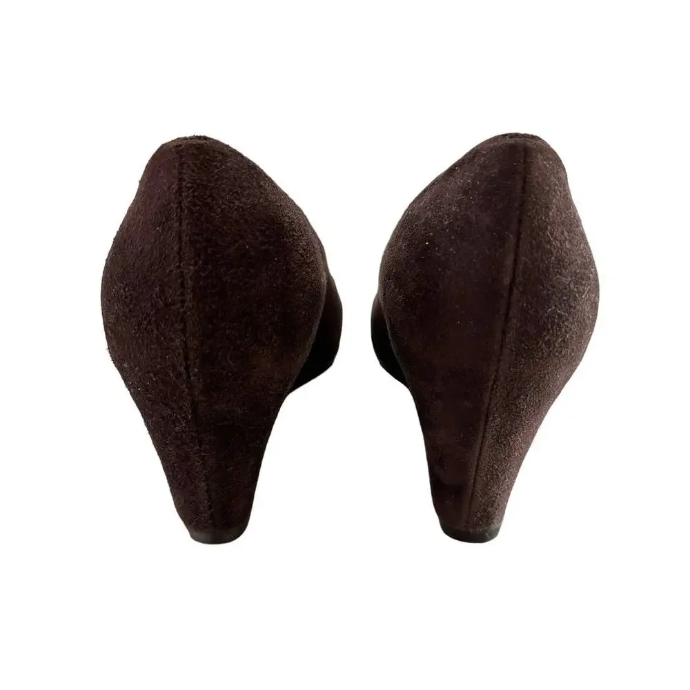 Stuart Weitzman Brown‎ Suede Wedge Pumps Chevron Toe vintage 8.5N - Picture 5 of 9